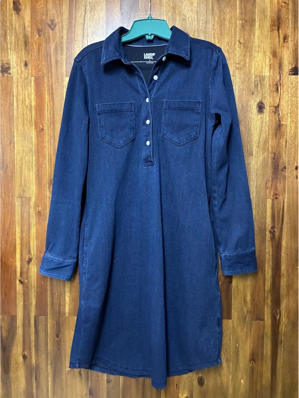 Lands’ End Denim Knit Popover Shirt Dress Women’s Small S 6-8